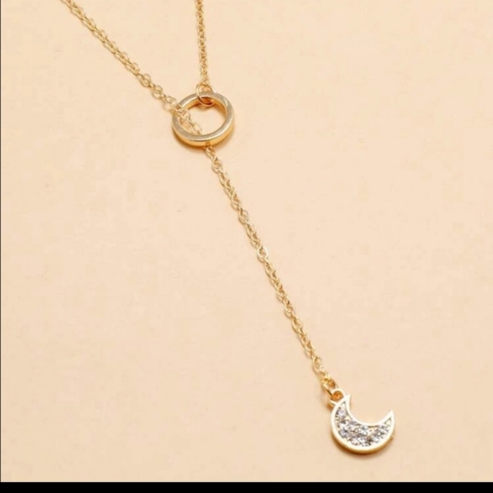 Dainty Rhinestone Moon Necklace - Picture 3 of 4